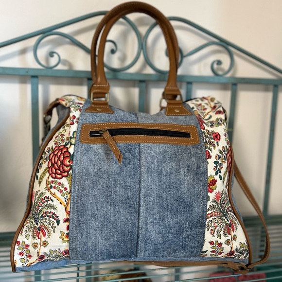 OBSESSED New Spring Floral Trend Denim Myra Bag Jean Tote satchel Frayed purse - Picture 7 of 14